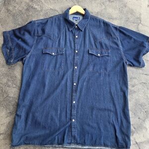 Men's Blue Denim Shirt Ivory Pearl Snap Size XXLT